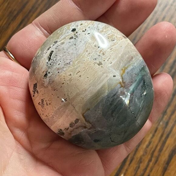 Ocean Jasper palm stone crystal natural druzy white yellow red banding banded gr - Picture 9 of 9